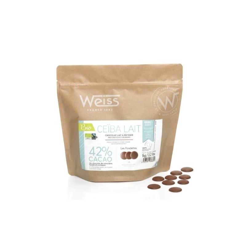 Chocolat à pâtisser au lait bio professionnel 1 kg - Chocolat Weiss